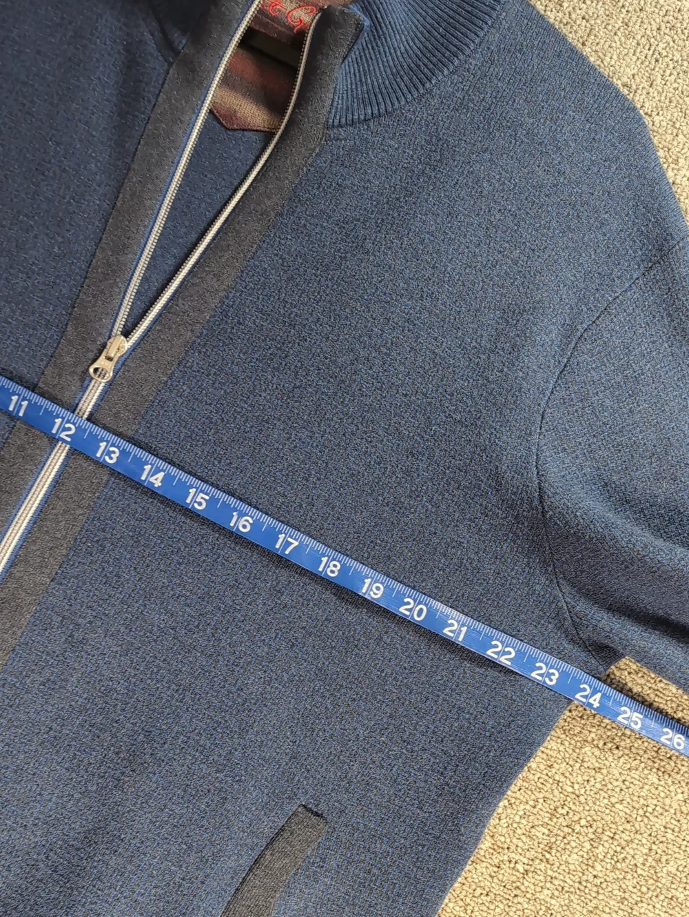 Robert Graham Full Zip Up Cardigan Sweater Size Large in Navy Blue/Gray Cotton